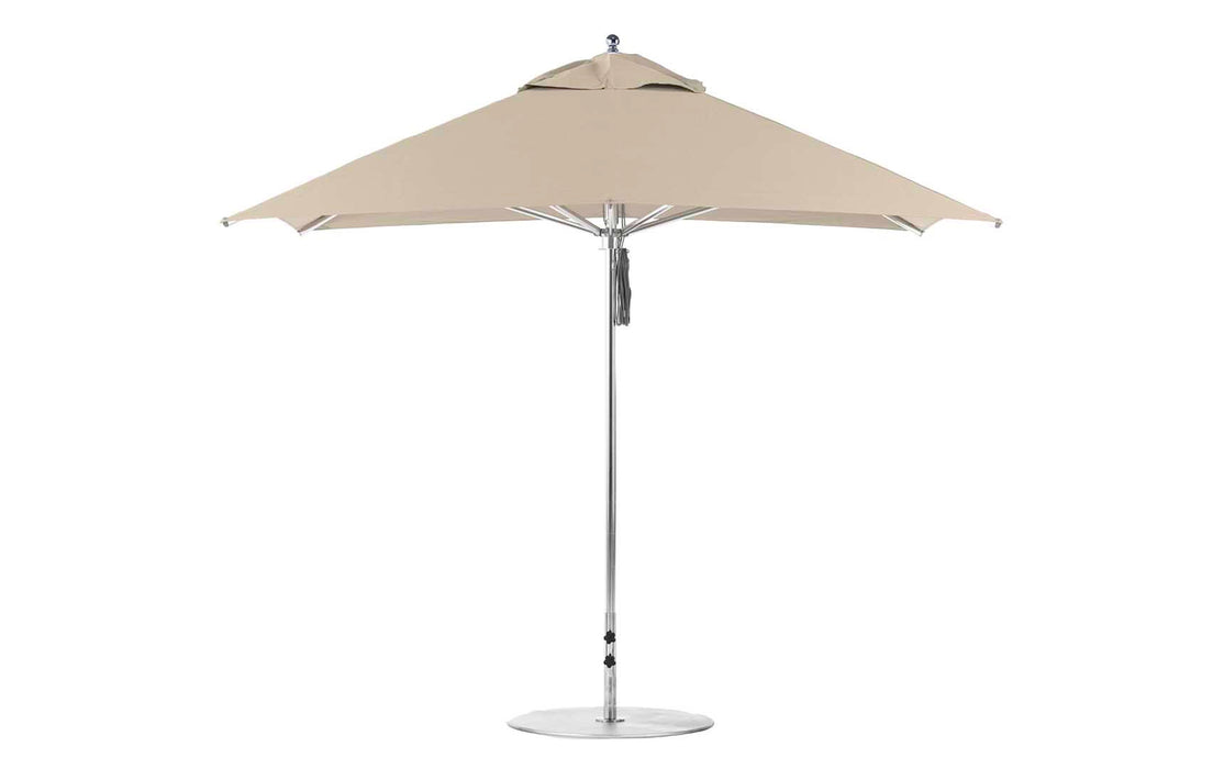 Ledge Lounger Premier Umbrella-10' Square-Pulley — Silver Pole-Classic Ball Finial-Single Vent-STK-R126-Linen