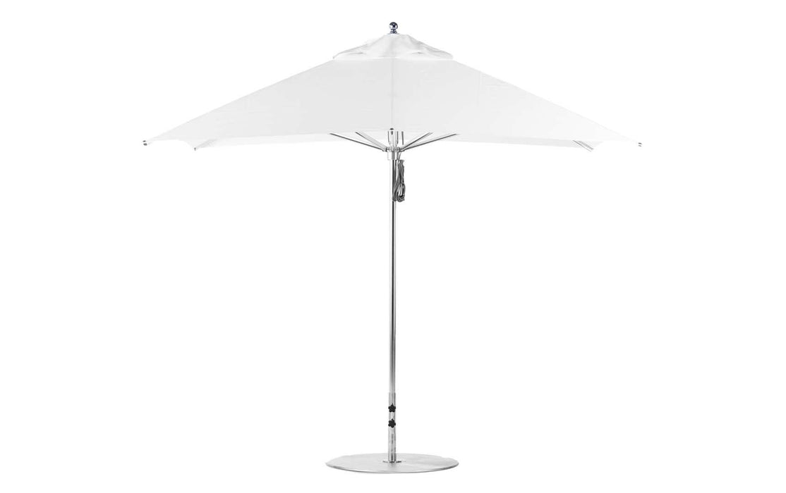 Ledge Lounger Premier Umbrella-10' Square-Pulley — Silver Pole-Classic Ball Finial-Single Vent-STK-R099-White