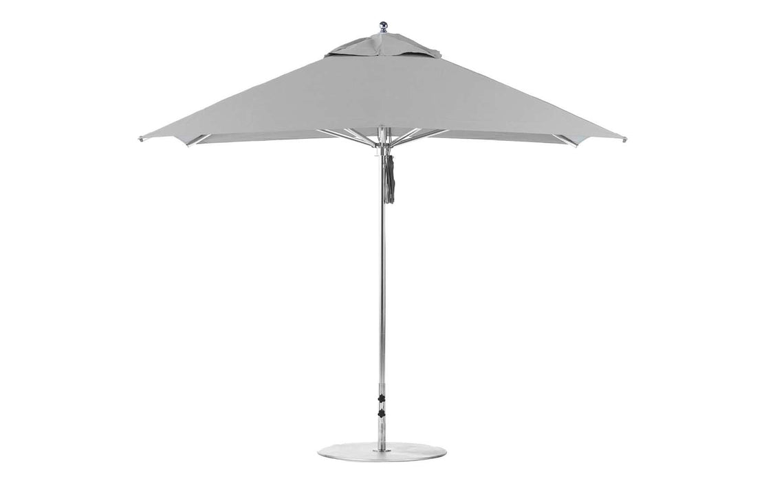 Ledge Lounger Premier Umbrella-10' Square-Pulley — Silver Pole-Classic Ball Finial-Single Vent-STK-R138-Cadet Grey