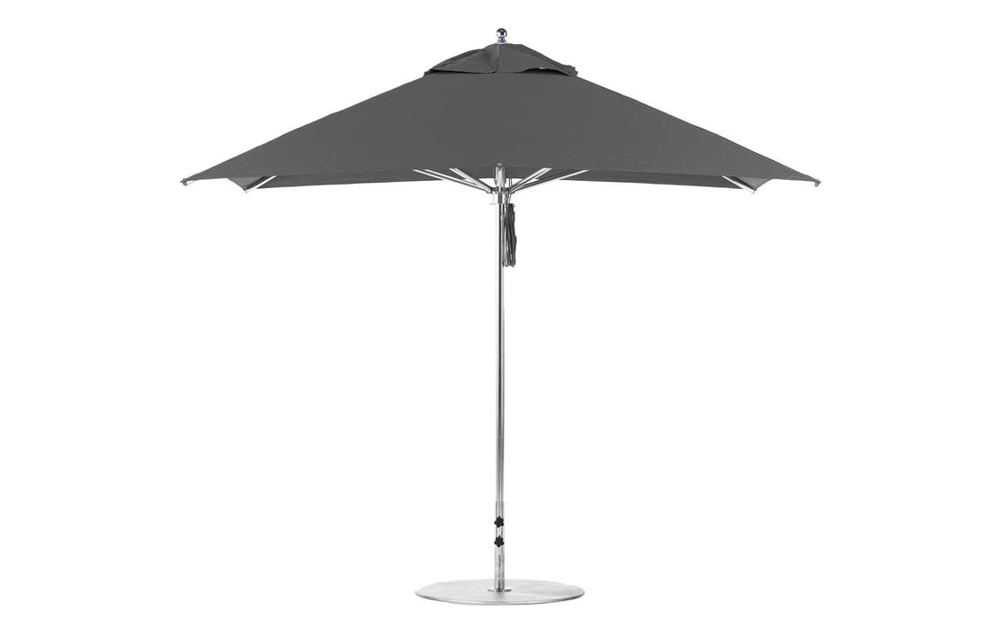 Ledge Lounger Premier Umbrella-10' Square-Pulley — Silver Pole-Classic Ball Finial-Single Vent-STK-R164-Charcoal Grey