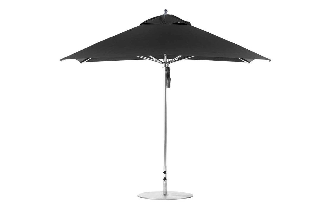 Ledge Lounger Premier Umbrella-10' Square-Pulley — Silver Pole-Classic Ball Finial-Single Vent-STK-R103-Black