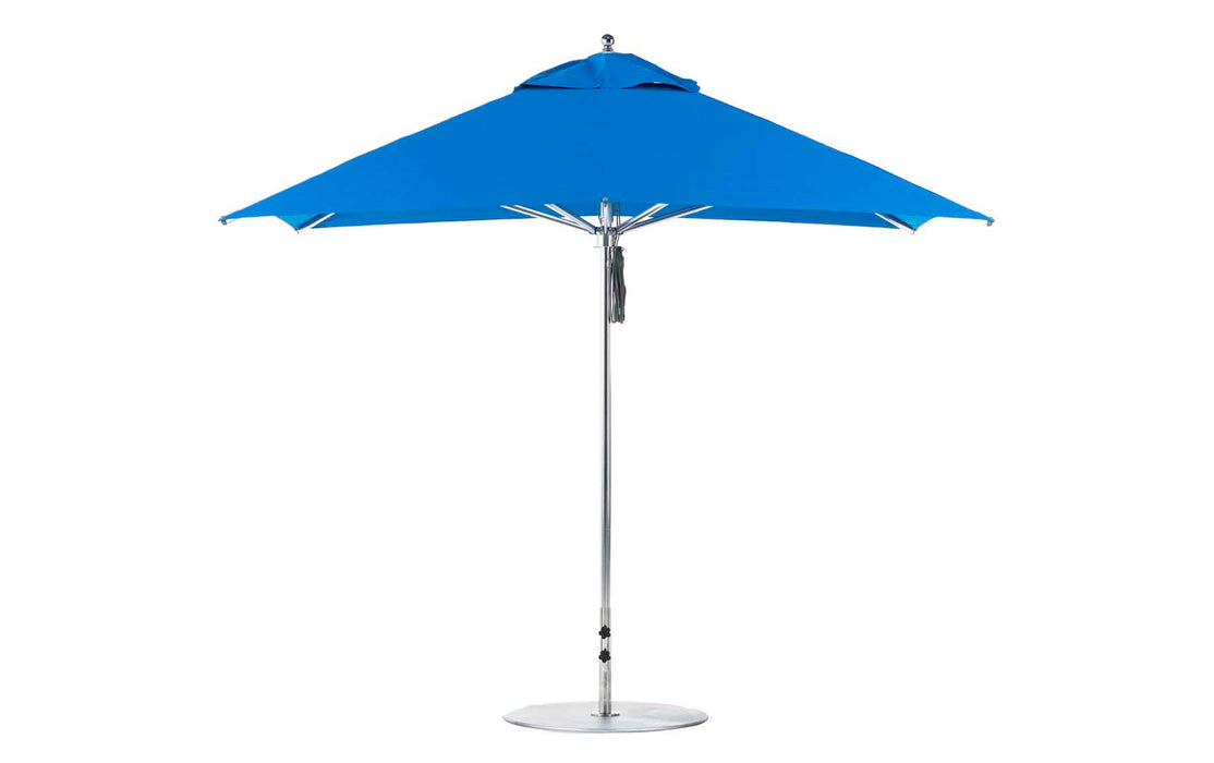 Ledge Lounger Premier Umbrella-10' Square-Pulley — Silver Pole-Classic Ball Finial-Single Vent-STK-R172-Pacific Blue