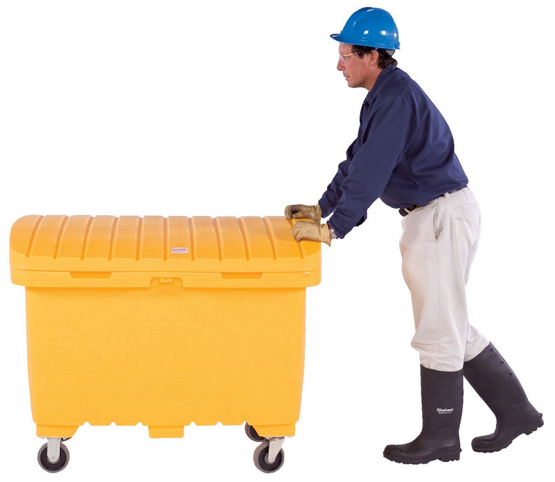 Vestil UBX-Y-W Plastic Utility Box with Rubber Wheels 31 in. x 48 in. x 38 in. 400 lb. Capacity Yellow