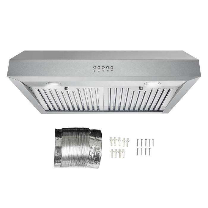 Cosmo 4-Piece Appliance Package - 30-Inch Electric Cooktop, Under Cabinet Range Hood, Wall Oven and Microwave in Stainless Steel (COS-4PKG-136) Cosmo