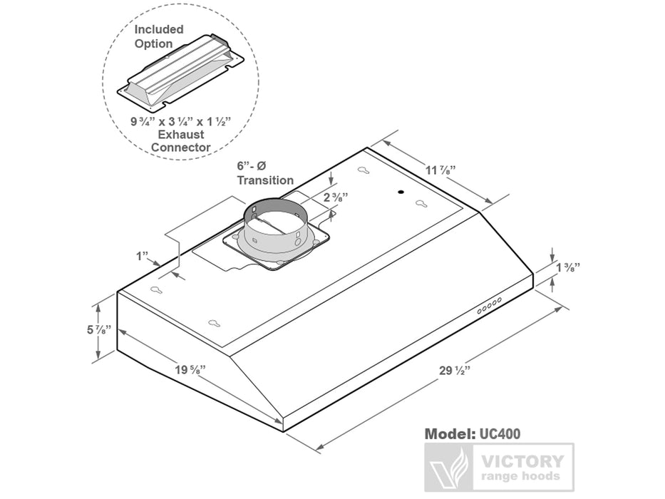 Victory Range Hoods 30 Inch Under Cabinet Range Hood 350 CFM - Victory UC400