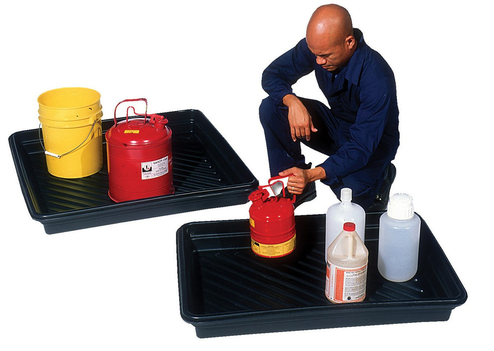 Vestil UT-TRAY-2448 Heavy-Duty Polyethylene Utility Tray 24 in. x 48 in. 24 Gallon Sump Capacity Black