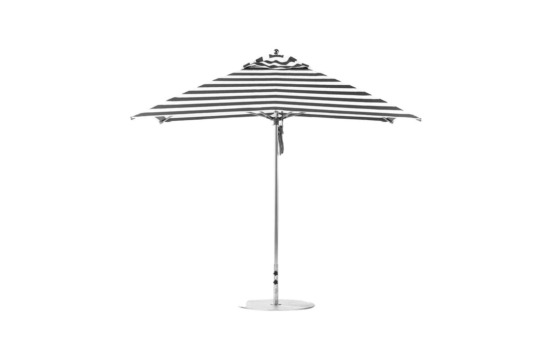 Ledge Lounger Essential Umbrella 10' Square Pulley — Silver Pole-Classic Ball Finial-R017 Black Stripe Fabric