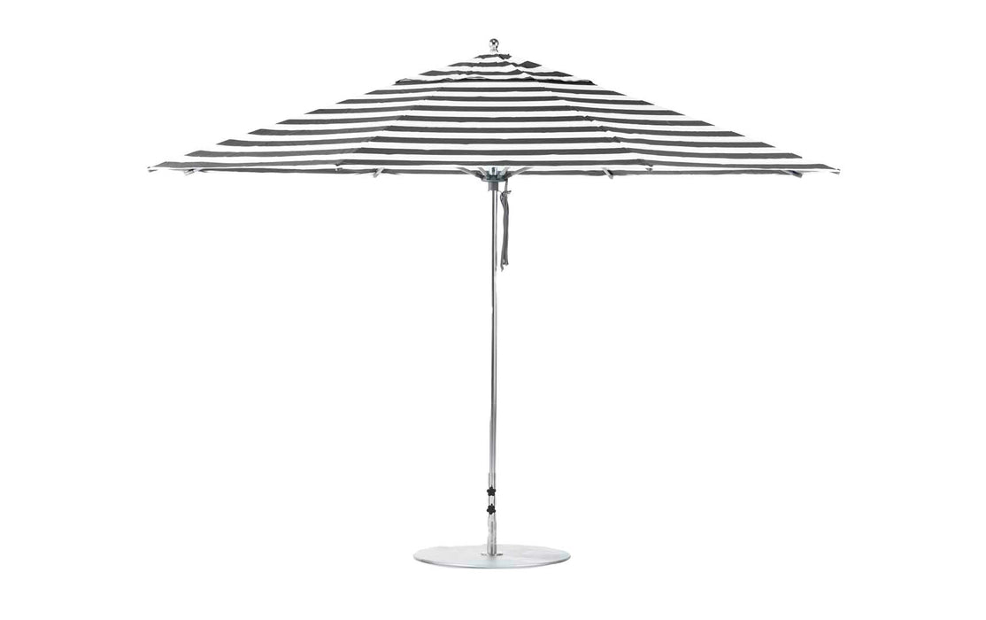 Ledge Lounger Essential Umbrella 13' Octagon Pulley — Silver Pole-Classic Ball Finial-R017 Black Stripe Fabric