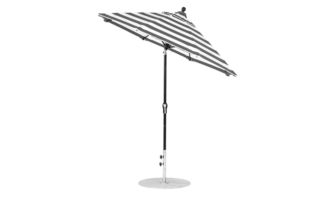 Ledge Lounger Essential Umbrella 7.5' Octagon Crank Auto Tilt — Black Pole-Classic Ball Finial-R017 Black Stripe Fabric