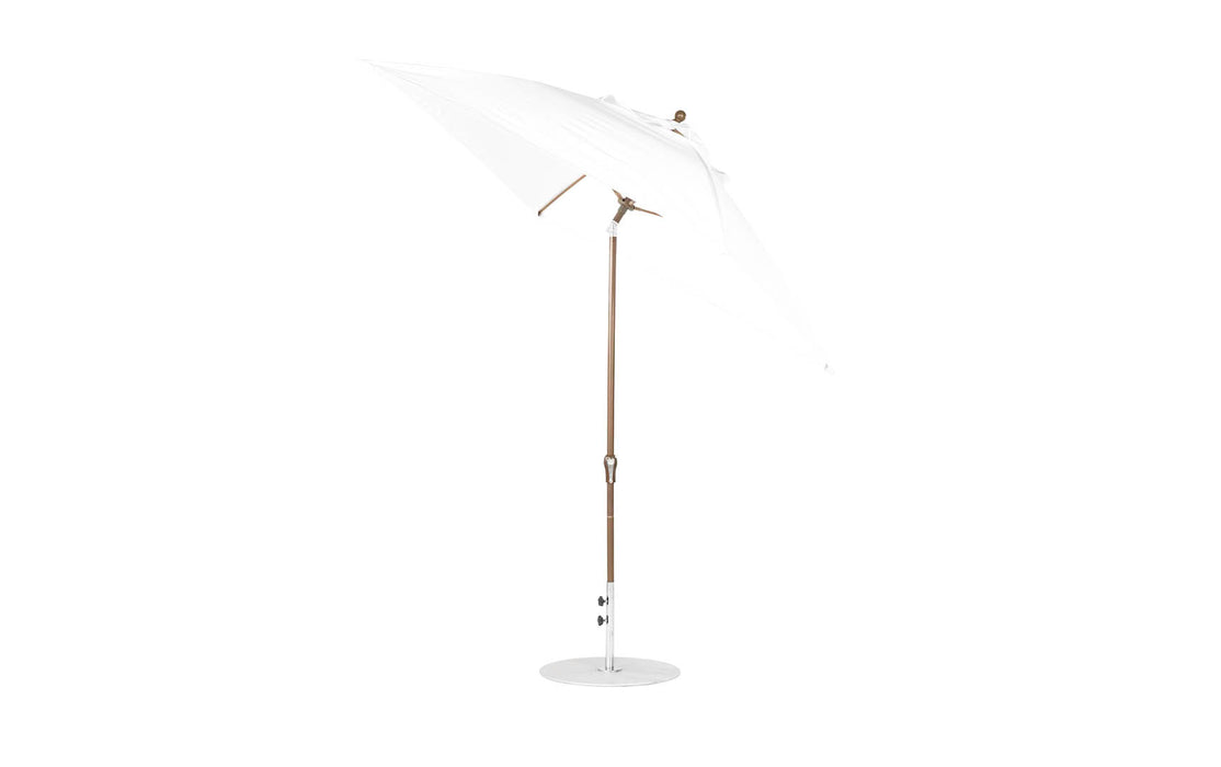 Ledge Lounger Essential Umbrella 7.5' Octagon Crank Auto Tilt — Bronze Pole-Classic Ball Finial-R099 White Fabric