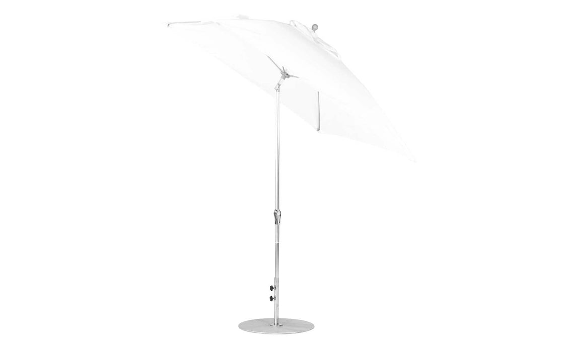 Ledge Lounger Essential Umbrella 7.5' Square Version 2 Crank Auto Tilt — Silver Pole-Classic Ball Finial-R099 White Fabric