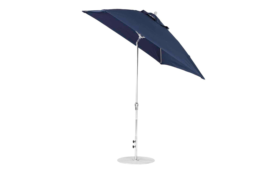 Ledge Lounger Essential Umbrella 7.5' Square Version 2 Crank Auto Tilt — Silver Pole-Classic Ball Finial-R175 Captain Navy Fabric