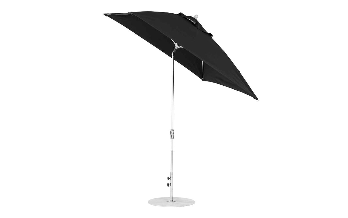 Ledge Lounger Essential Umbrella 7.5' Square Version 2 Crank Auto Tilt — Silver Pole-Classic Ball Finial-R103 Black Fabric