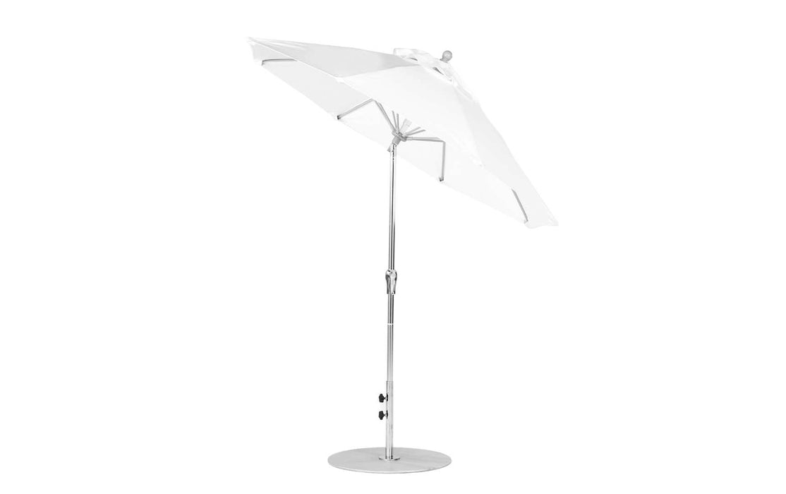 Ledge Lounger Essential Umbrella 7.5' Octagon Crank Auto Tilt — Silver Pole-Classic Ball Finial-R099 White Fabric