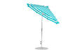 Ledge Lounger Essential Umbrella 7.5' Octagon Crank Auto Tilt — Matte Silver Pole-Classic Ball Finial-R011 Turquoise Stripe Fabric