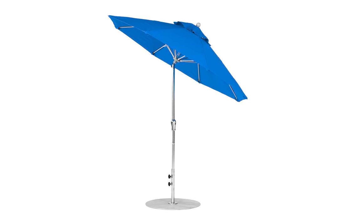 Ledge Lounger Essential Umbrella 7.5' Octagon Crank Auto Tilt — Silver Pole-Classic Ball Finial-R172 Pacific Blue Fabric