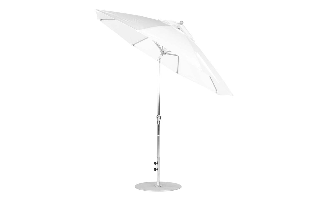 Ledge Lounger Essential Umbrella 9' Octagon Crank Auto Tilt — Silver Pole-Classic Ball Finial-R099 White Fabric