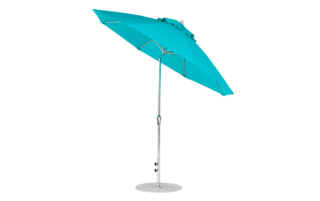 Ledge Lounger Essential Umbrella 9' Octagon Crank Auto Tilt — Silver Pole-Classic Ball Finial-R171 Turquoise Fabric
