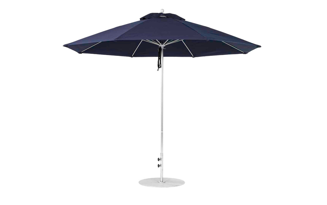 Ledge Lounger Essential Umbrella 11' Octagon Pulley — Silver Pole-Classic Ball Finial-R175 Captain Navy Fabric