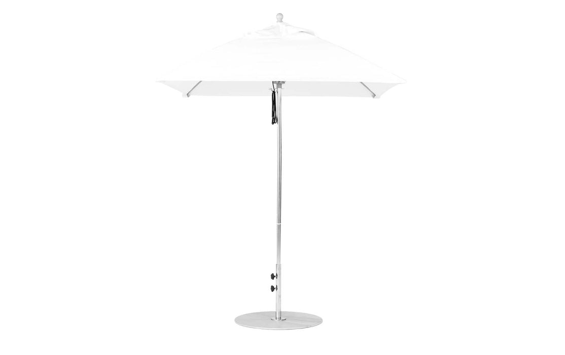 Ledge Lounger Essential Umbrella 6.5' Square Pulley — Silver Pole-Classic Ball Finial-R099 White Fabric