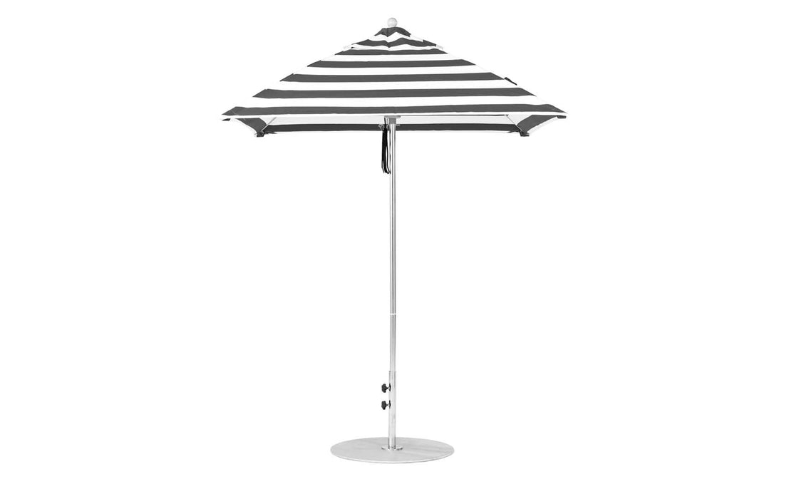 Ledge Lounger Essential Umbrella 6.5' Square Pulley — Silver Pole-Classic Ball Finial-R017 Black Stripe Fabric