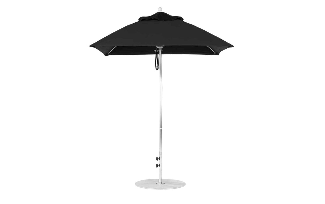 Ledge Lounger Essential Umbrella 6.5' Square Pulley — Silver Pole-Classic Ball Finial-R103 Black Fabric