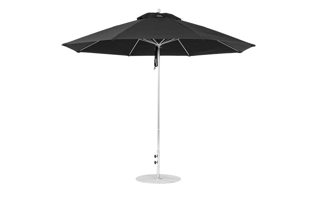 Ledge Lounger Essential Umbrella 11' Octagon Pulley — Silver Pole-Classic Ball Finial-R103 Black Fabric