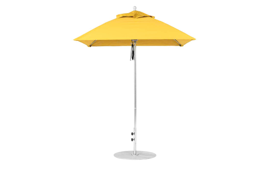 Ledge Lounger Essential Umbrella 6.5' Square Pulley — Silver Pole-Classic Ball Finial-R554 Sunflower Yellow Fabric