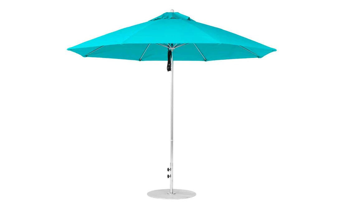 Ledge Lounger Essential Umbrella 11' Octagon Pulley — Silver Pole-Classic Ball Finial-R171 Turquoise Fabric
