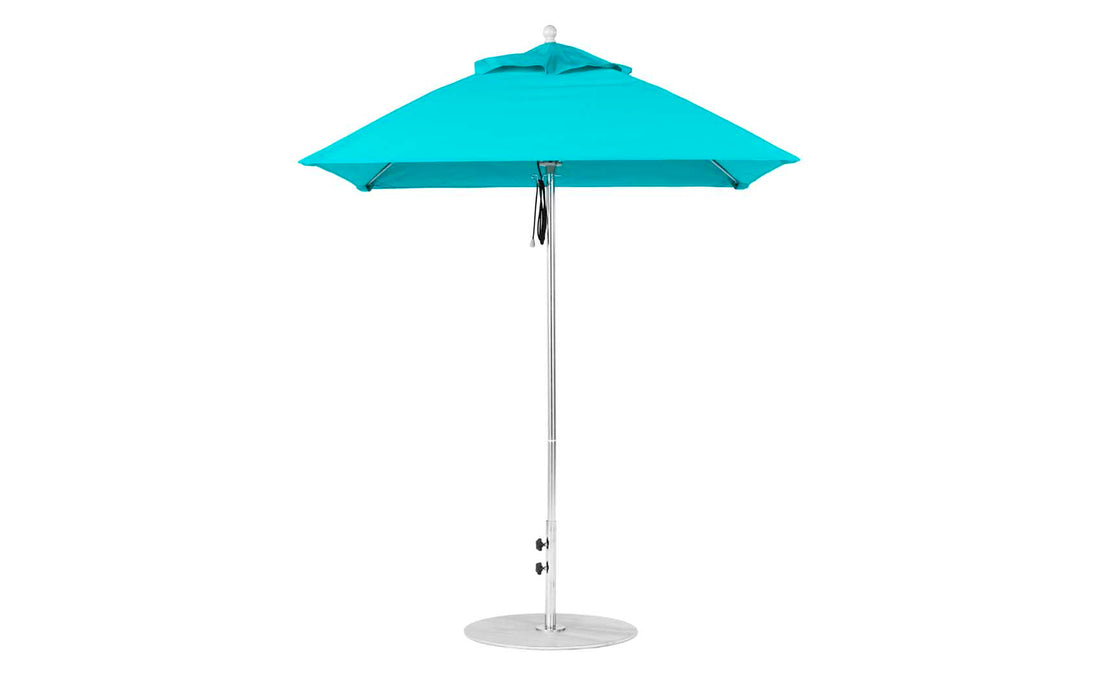 Ledge Lounger Essential Umbrella 6.5' Square Pulley — Silver Pole-Classic Ball Finial-R171 Turquoise Fabric