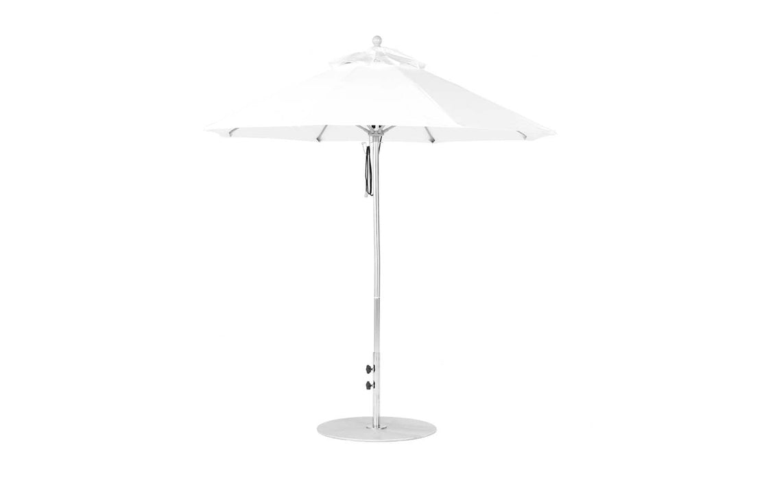 Ledge Lounger Essential Umbrella 7.5' Octagon Pulley — Silver Pole-Classic Ball Finial-R099 White Fabric