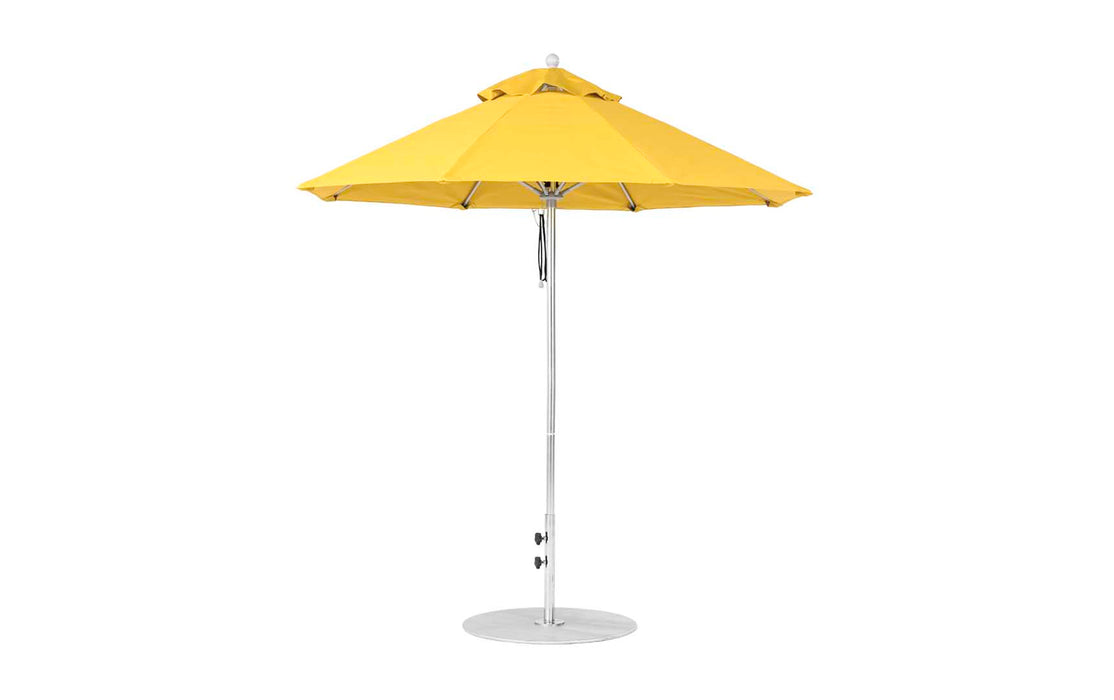 Ledge Lounger Essential Umbrella 7.5' Octagon Pulley — Silver Pole-Classic Ball Finial-R554 Sunflower Yellow Fabric