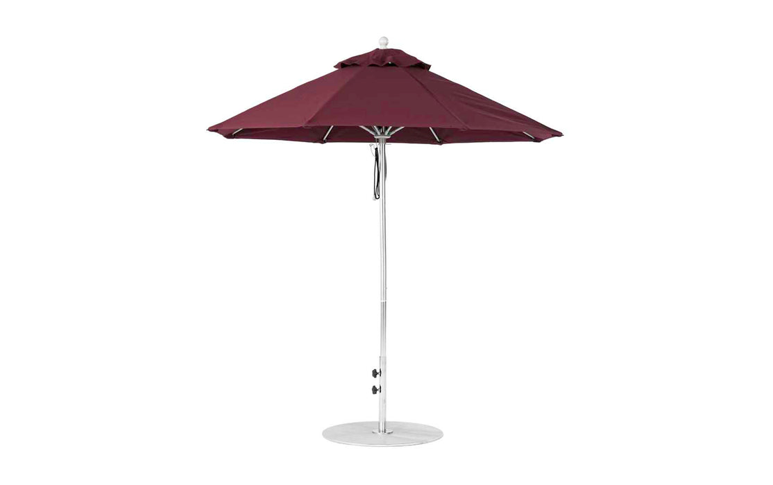 Ledge Lounger Essential Umbrella 7.5' Octagon Pulley — Silver Pole-Classic Ball Finial-R104 Terracotta Fabric