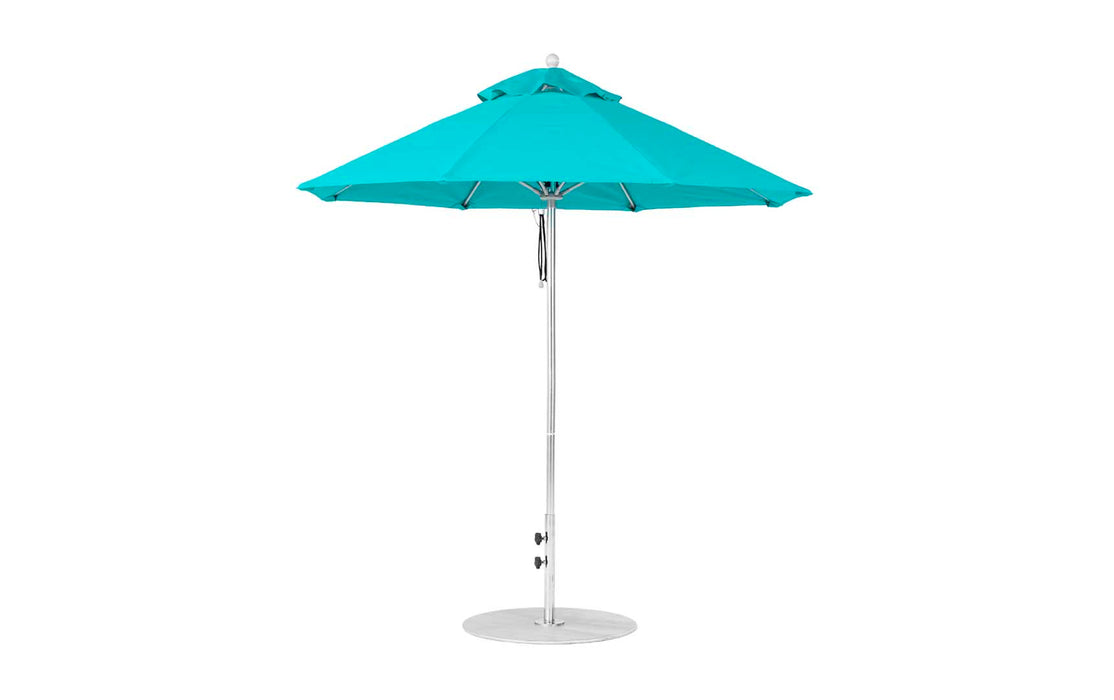 Ledge Lounger Essential Umbrella 7.5' Octagon Pulley — Silver Pole-Classic Ball Finial-R171 Turquoise Fabric
