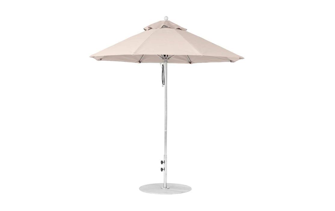 Ledge Lounger Essential Umbrella 7.5' Octagon Pulley — Silver Pole-Classic Ball Finial-R126 Linen Fabric