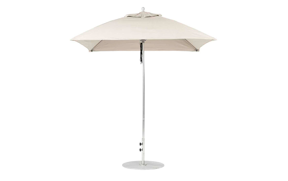 Ledge Lounger Essential Umbrella 7.5' Square Version 2 Pulley — Silver Pole-Classic Ball Finial-R126 Linen Fabric