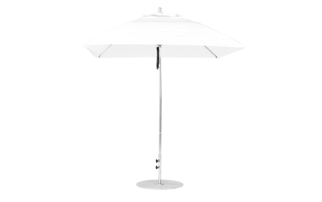 Ledge Lounger Essential Umbrella 7.5' Square Version 2 Pulley — Silver Pole-Classic Ball Finial-R099 White Fabric