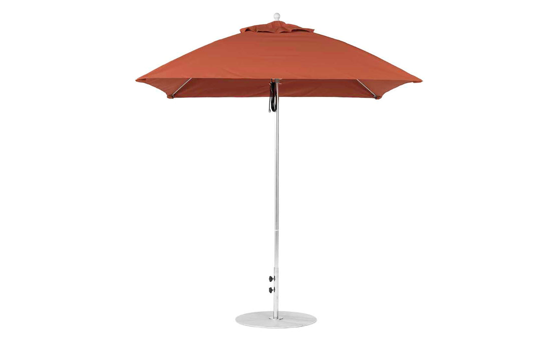 Ledge Lounger Essential Umbrella 7.5' Square Version 2 Pulley — Silver Pole-Classic Ball Finial-R104 Terracotta Fabric