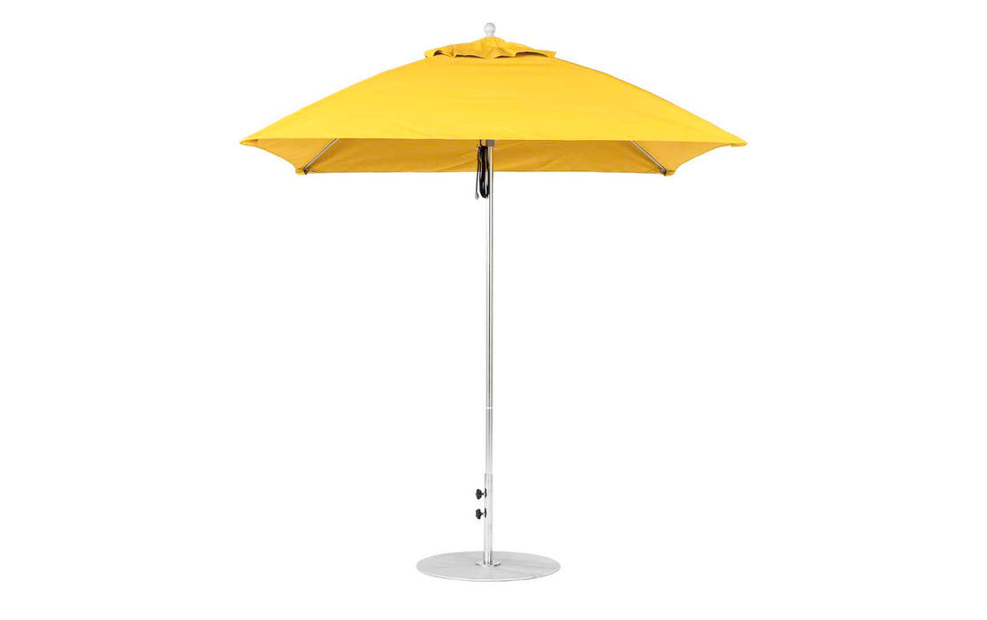 Ledge Lounger Essential Umbrella 7.5' Square Version 2 Pulley — Silver Pole-Classic Ball Finial-R554 Sunflower Yellow Fabric
