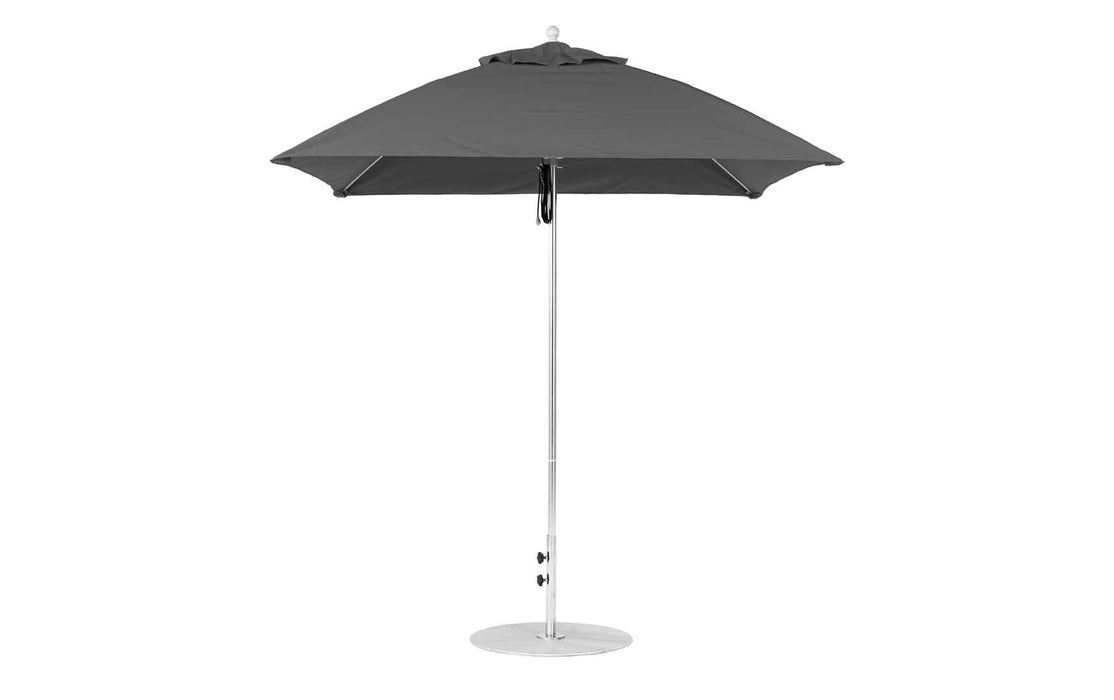 Ledge Lounger Essential Umbrella 7.5' Square Version 2 Pulley — Silver Pole-Classic Ball Finial-R164 Charcoal Grey Fabric