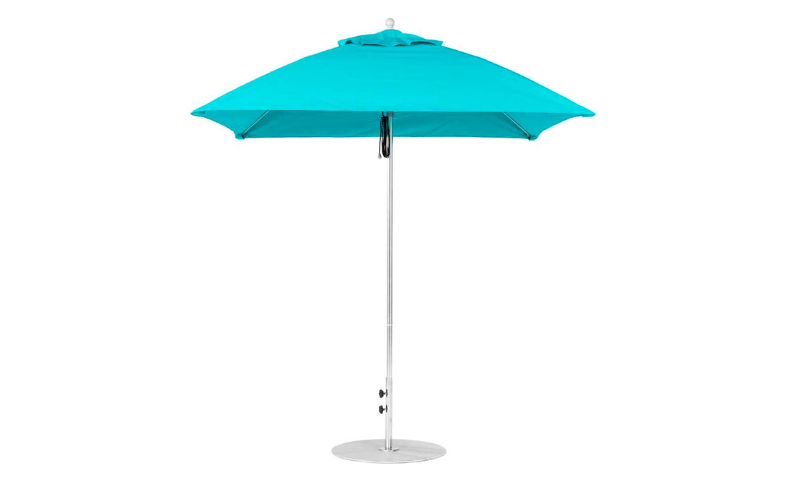 Ledge Lounger Essential Umbrella 7.5' Square Version 2 Pulley — Silver Pole-Classic Ball Finial-R171 Turquoise Fabric