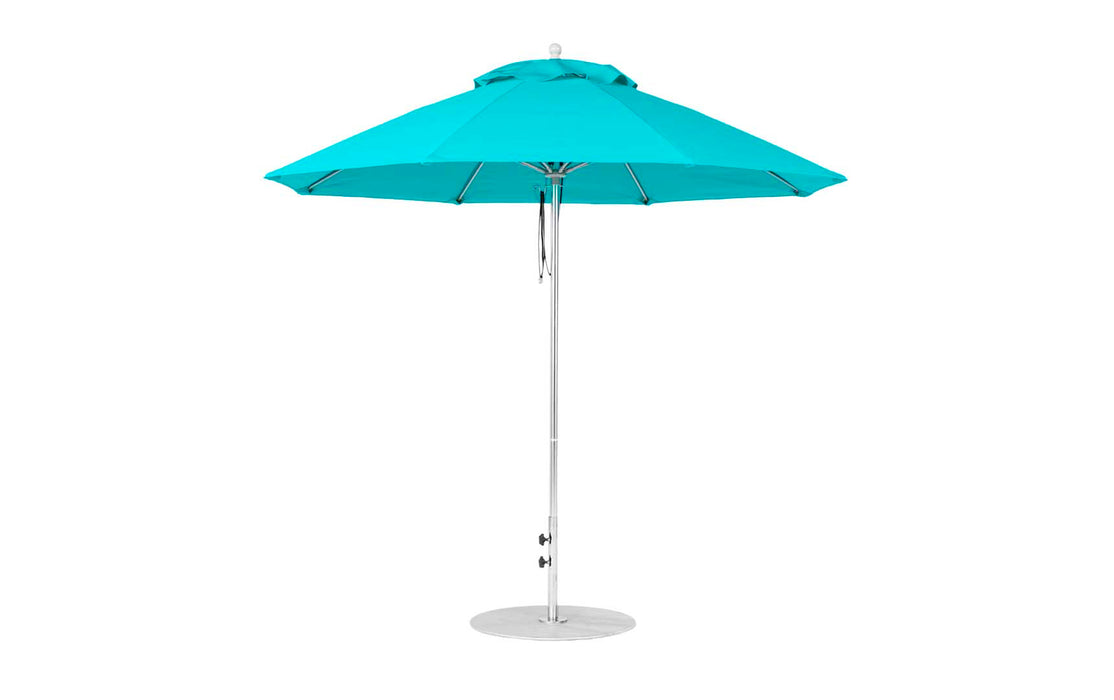 Ledge Lounger Essential Umbrella 9' Octagon Pulley — Silver Pole-Classic Ball Finial-R171 Turquoise Fabric