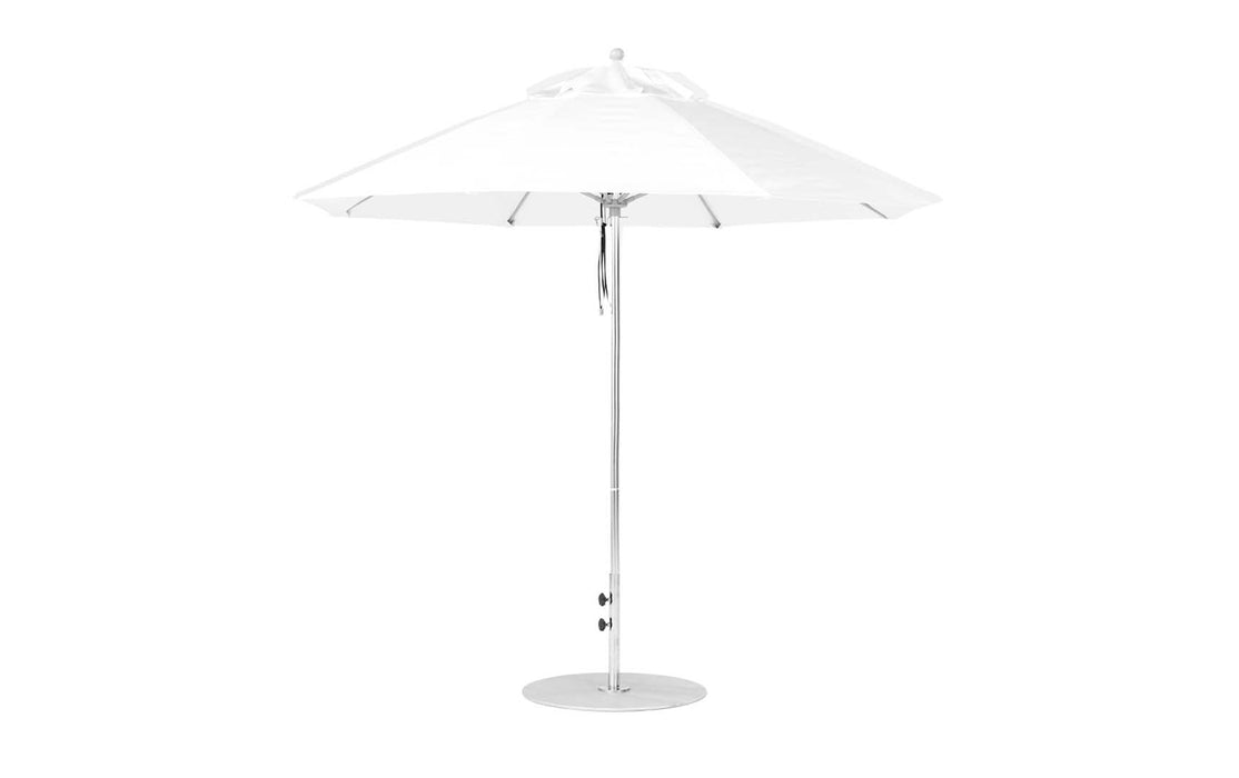 Ledge Lounger Essential Umbrella 9' Octagon Pulley — Silver Pole-Classic Ball Finial-R099 White Fabric