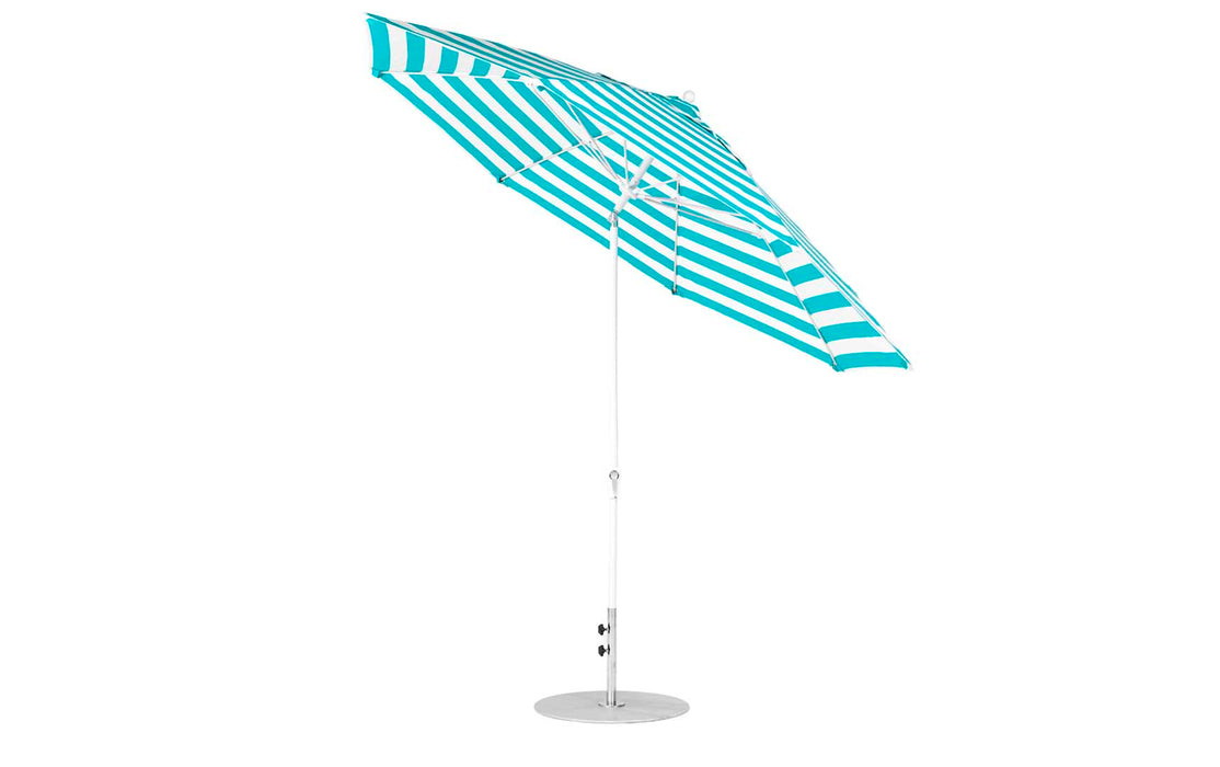 Ledge Lounger Essential Umbrella 11' Octagon Crank Auto Tilt — White Pole-Classic Ball Finial-R011 Turquoise Stripe Fabric
