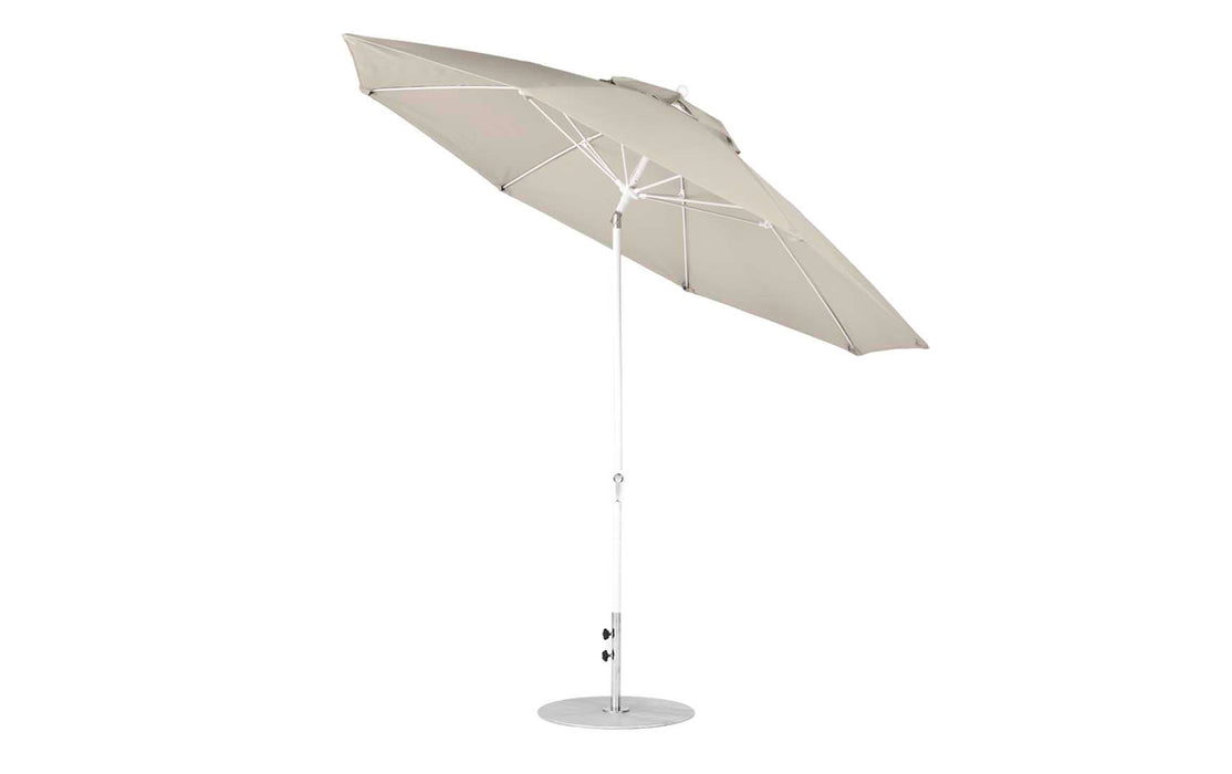 Ledge Lounger Essential Umbrella 11' Octagon Crank Auto Tilt — White Pole-Classic Ball Finial-R126 Linen Fabric