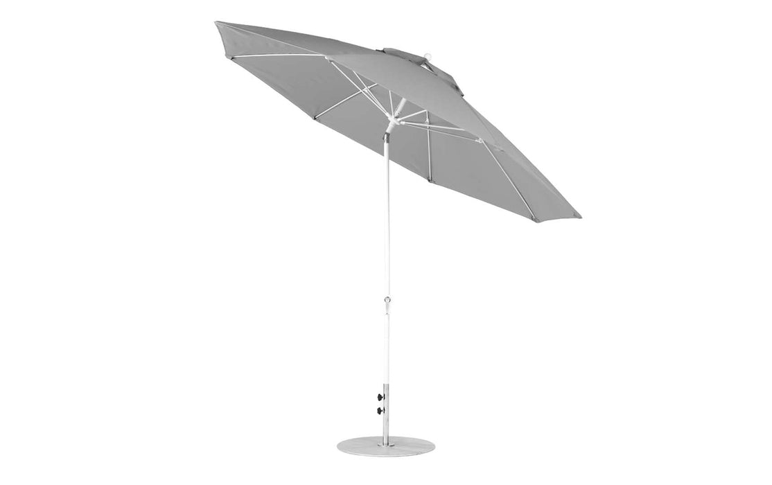Ledge Lounger Essential Umbrella 11' Octagon Crank Auto Tilt — White Pole-Classic Ball Finial-R138 Cadet Grey Fabric