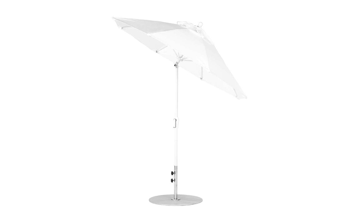 Ledge Lounger Essential Umbrella 7.5' Octagon Crank Auto Tilt — White Pole-Classic Ball Finial-R099 White Fabric