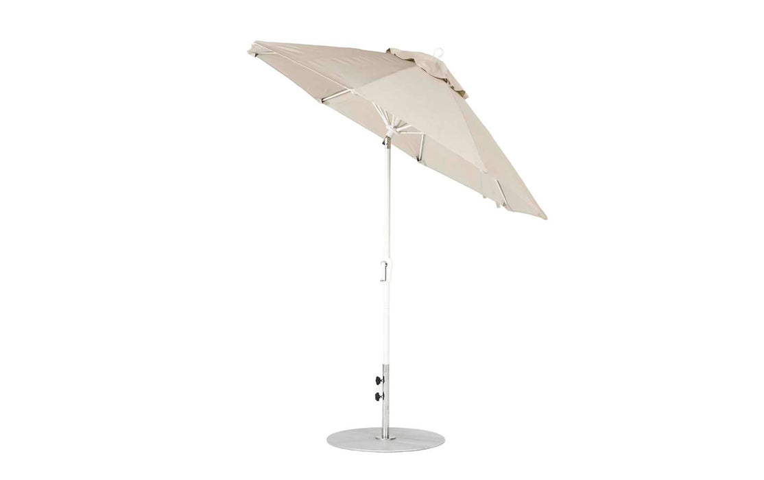 Ledge Lounger Essential Umbrella 7.5' Octagon Crank Auto Tilt — White Pole-Classic Ball Finial-R126 Linen Fabric