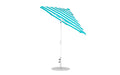 Ledge Lounger Essential Umbrella 7.5' Octagon Crank Auto Tilt — White Pole-Classic Ball Finial-R011 Turquoise Stripe Fabric