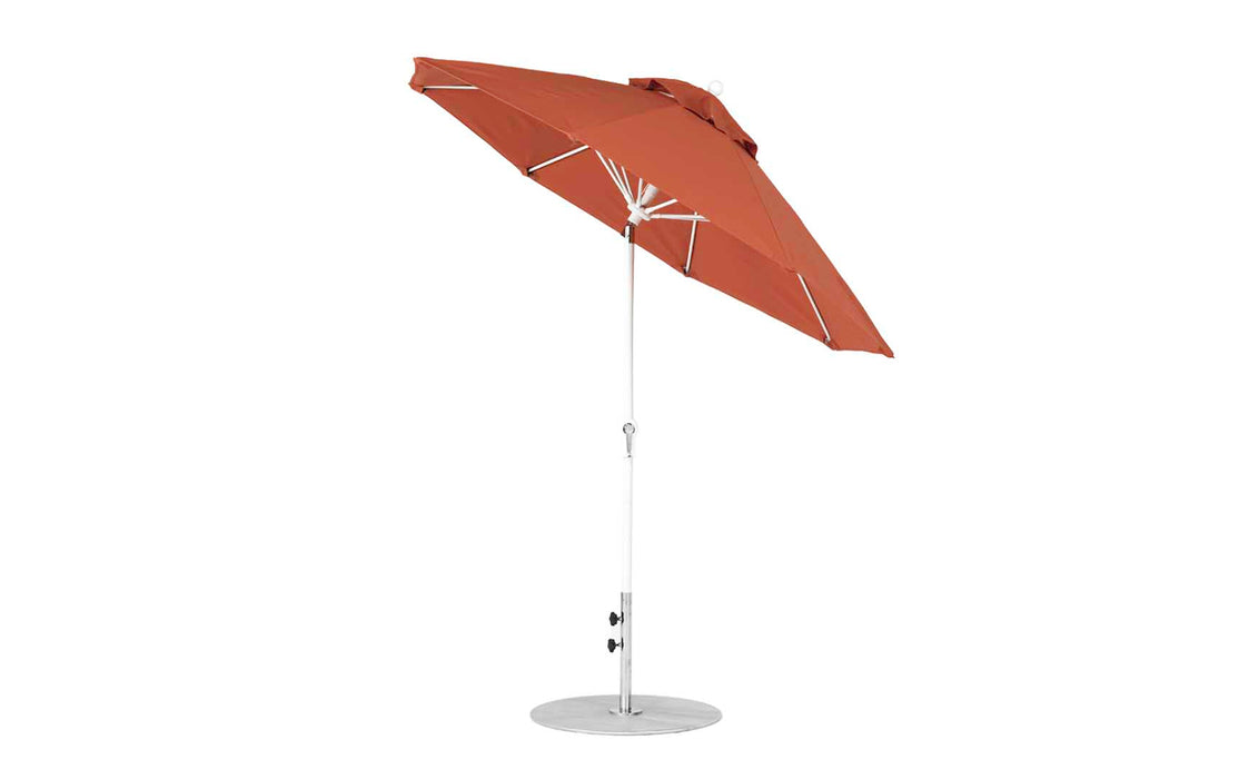 Ledge Lounger Essential Umbrella 7.5' Octagon Crank Auto Tilt — White Pole-Classic Ball Finial-R104 Terracotta Fabric